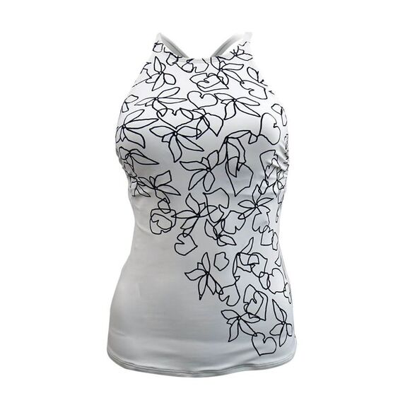 Calvin Klein Women's High-Neck Cross-Back Tankini Swim Top (S, White Floral) - Picture 1 of 3